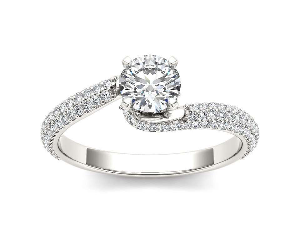 Real 14k White Gold 1.25 Ct Round Cut Diamond Bypass Solitaire Engagement Ring