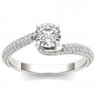 Real 14k White Gold 1.25 Ct Round Cut Diamond Bypass Solitaire Engagement Ring