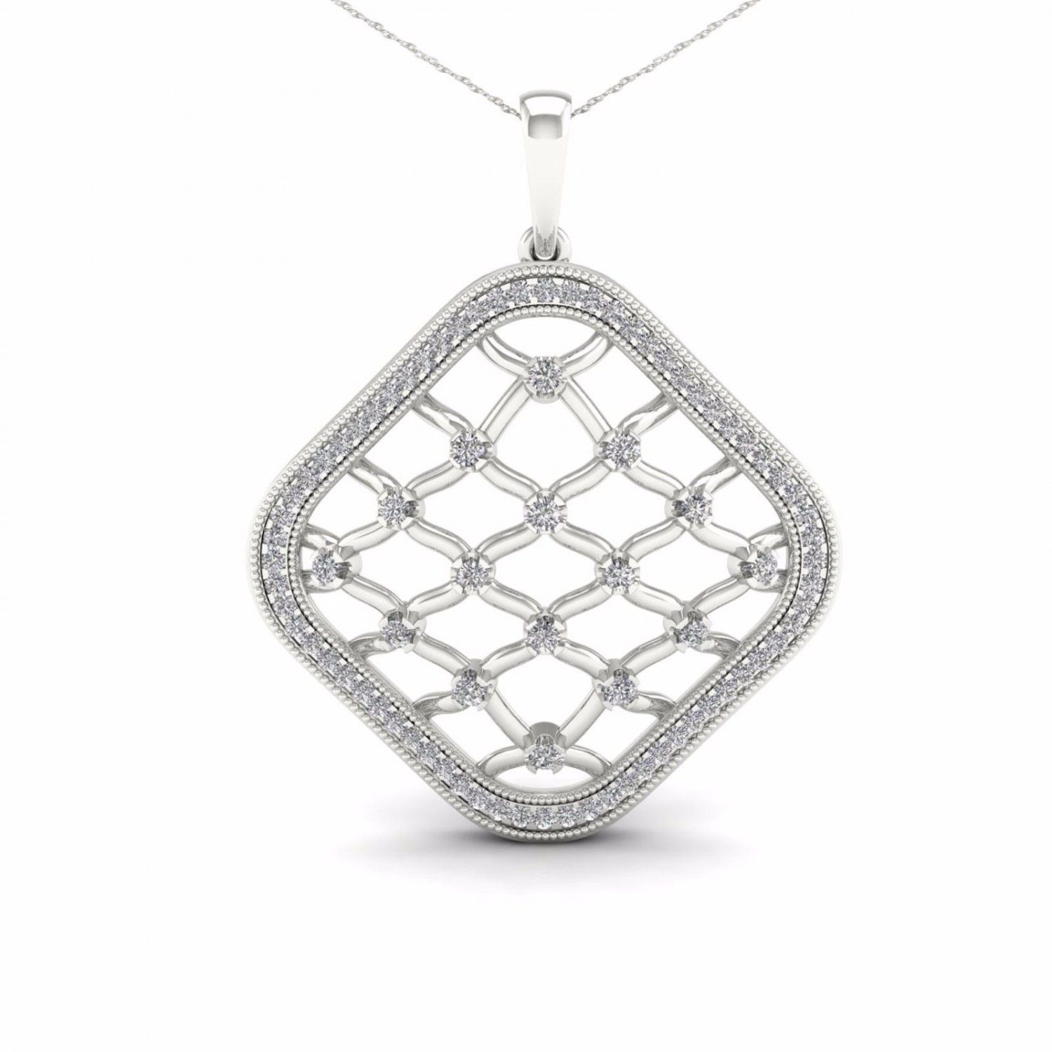 10K White Gold 0.25ct TDW Diamond Filigree Fashion Pendant Necklace