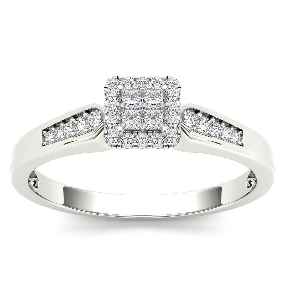 14k White Gold 0.23 Ct Princess Cut Diamond Halo Engagement Ring HI I2 Size 7