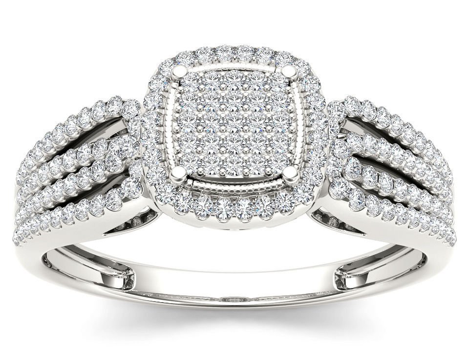 14k White Gold 0.35 Ct Round Cut Diamond Halo Cluster Engagement Ring HI I2 Size