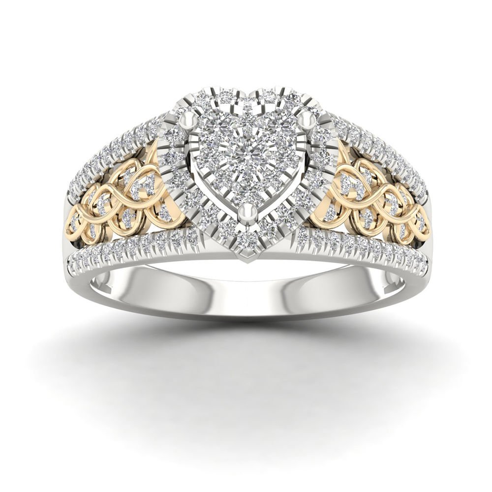 10k Yellow Two Tone WhiteGold 0.50ct Diamond Heart Shape Cluster Engagement Ring