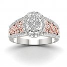 10k Pink Two Tone White Gold 0.50ct Round Cut Diamond Cluster Engagement Ring HI 10k Pink Two Tone White Gold 0.50ct Round Cut Diamond Cluster Engagement Ring HI