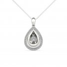 Solid 10K White Gold 0.18Ct Round Cut Dancing Diamond  Pendant Necklace