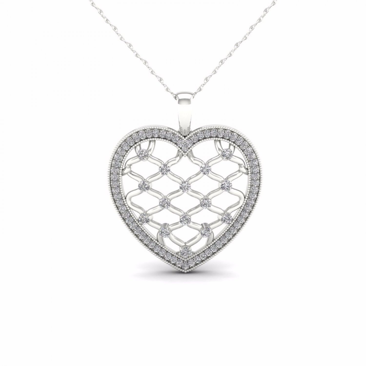 10K White Gold 0.25ct TDW Diamond Heart Shape Filigree Fashion Pendant Necklace