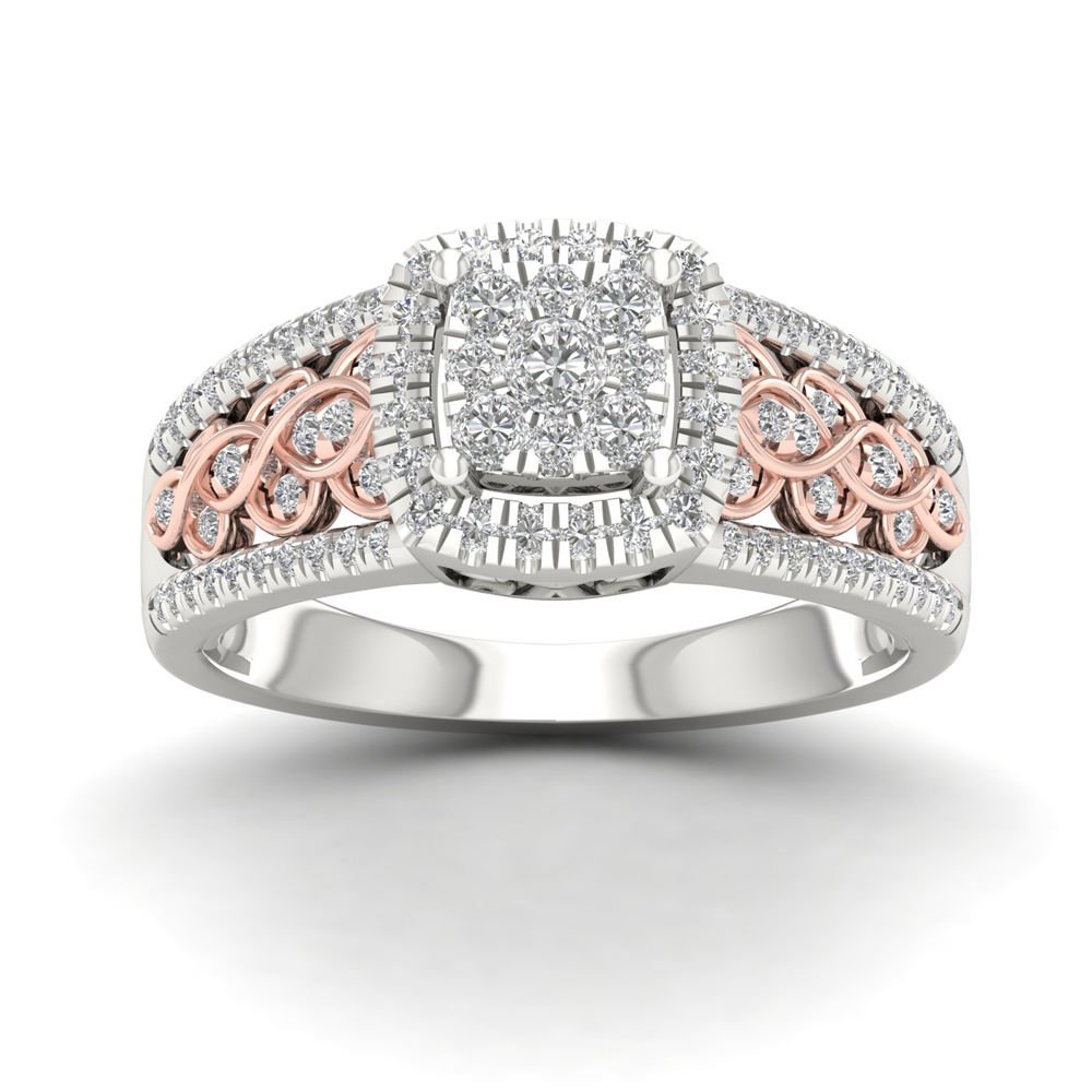 10k Pink Two Tone White Gold 0.50ct Round Diamond Cluster Engagement Ring H-I I2