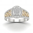 10k Yellow Two Tone White Gold 0.50ct Round Cut Diamond Cluster Engagement Ring 10k Yellow Two Tone White Gold 0.50ct Round Cut Diamond Cluster Engagement Ring