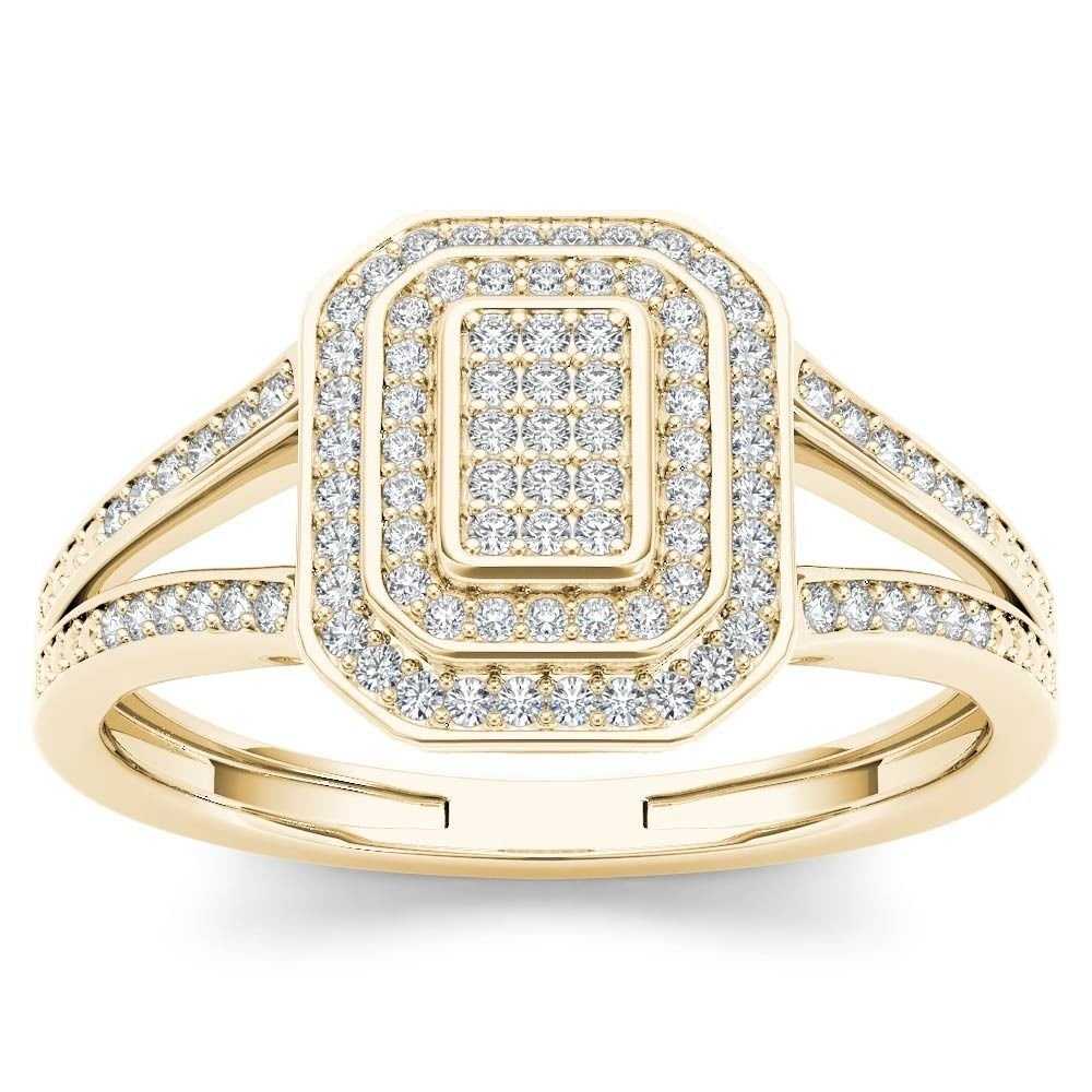 Genuine 14k Yellow Gold 0.25 Ct Round Cut Diamond Cluster Engagement Ring HI I2