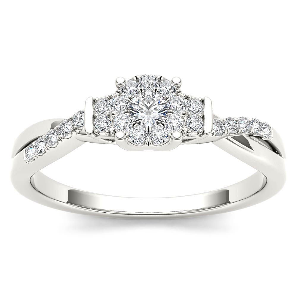 14k White Gold 0.25 Ct Natural Round Cut Diamond Cluster Engagement Ring HI I2