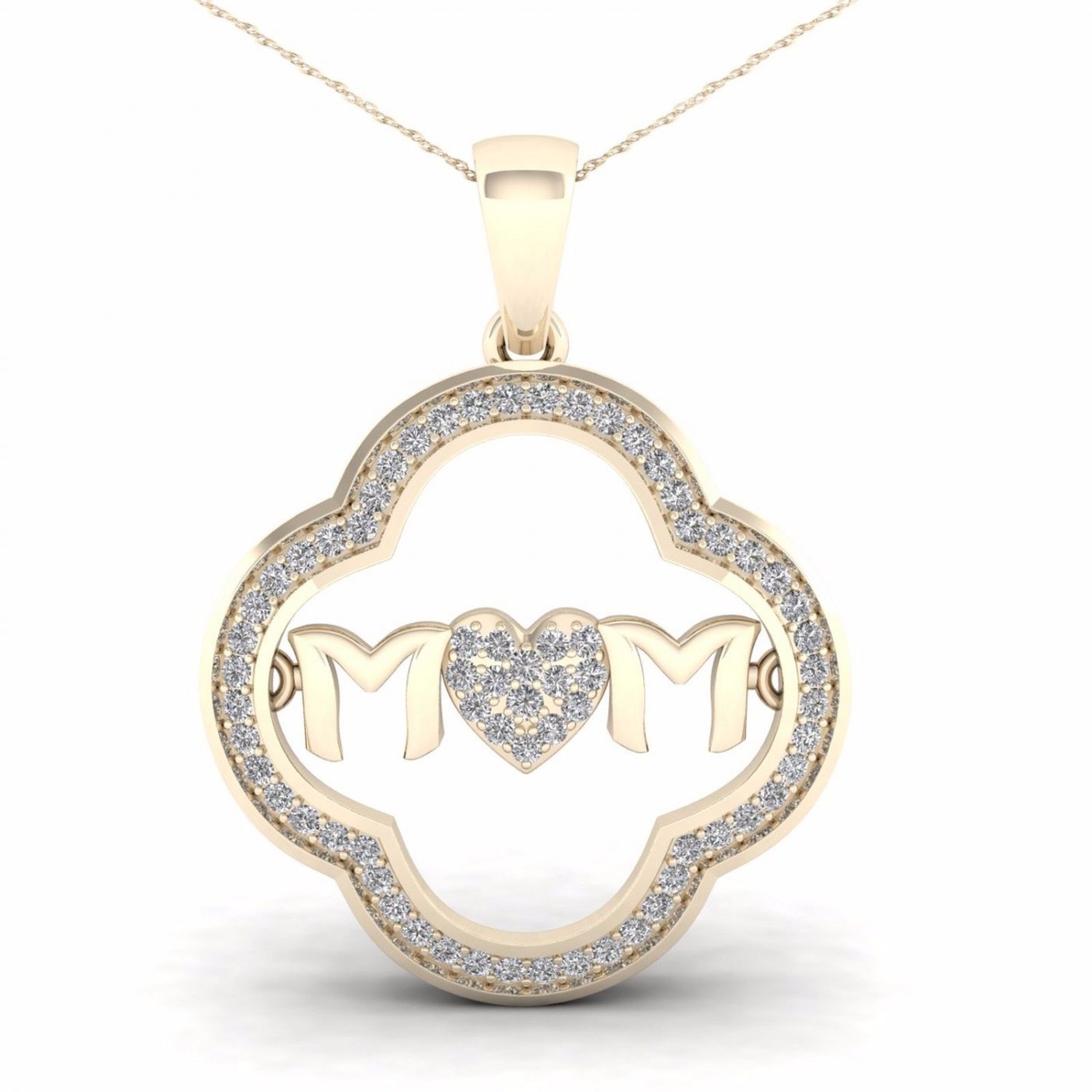 10K Yellow Gold 0.2ct TDW Diamond MOM Heart Pendant Necklace