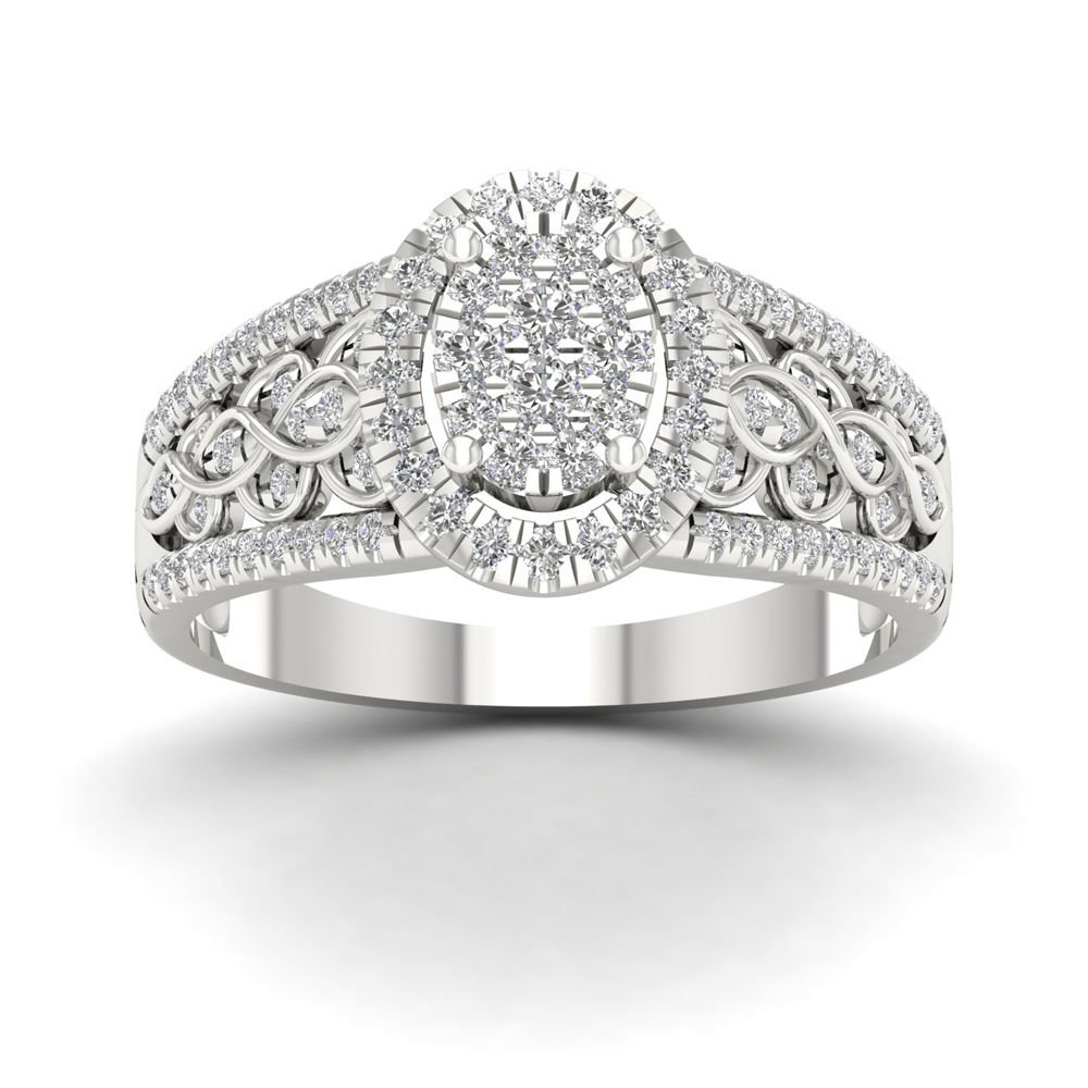 10k White Gold 0.50ct TDW Natual Round Cut Diamond Cluster Engagement Ring HI