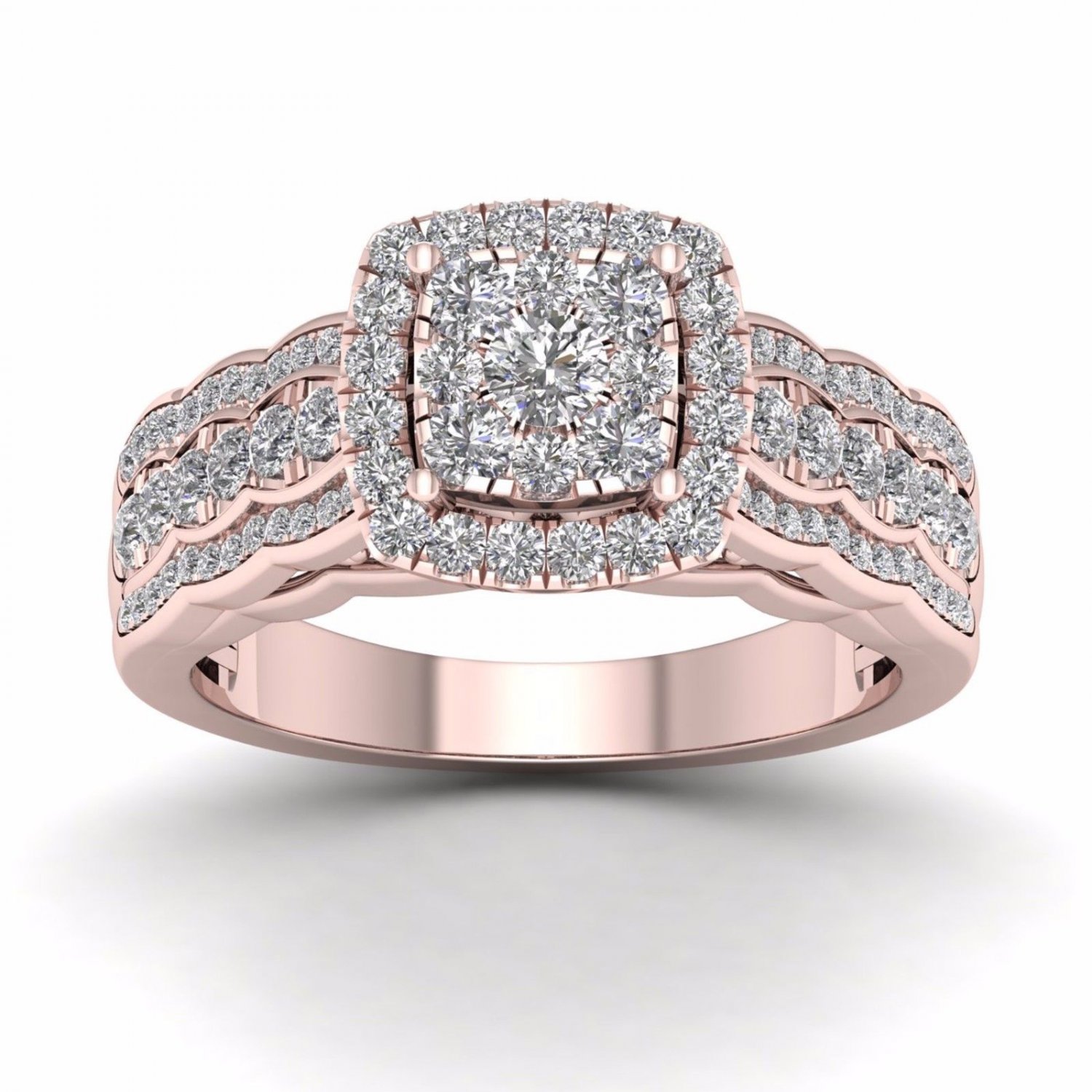 Solid 10k Rose Gold 0.84 Ct Round Cut Diamond Cluster Halo Engagement Ring