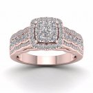 Solid 10k Rose Gold 0.84 Ct Round Cut Diamond Cluster Halo Engagement Ring