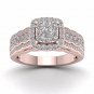 Solid 10k Rose Gold 0.84 Ct Round Cut Diamond Cluster Halo Engagement Ring