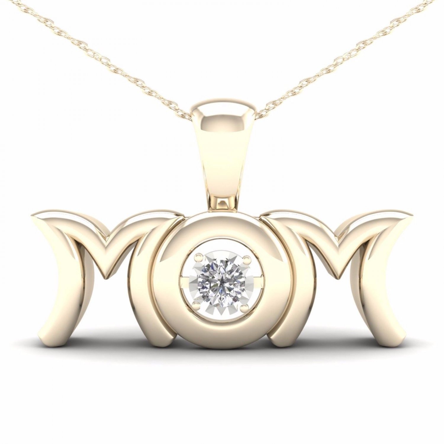10K Yellow Gold 0.01ct TDW Diamond MOM Solitaire Pendant Necklace