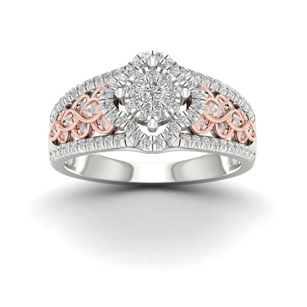 Real 10k Pink Two Tone White Gold 0.50ct TDW Diamond Cluster Engagement Ring