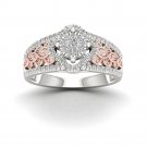 Real 10k Pink Two Tone White Gold 0.50ct TDW Diamond Cluster Engagement Ring