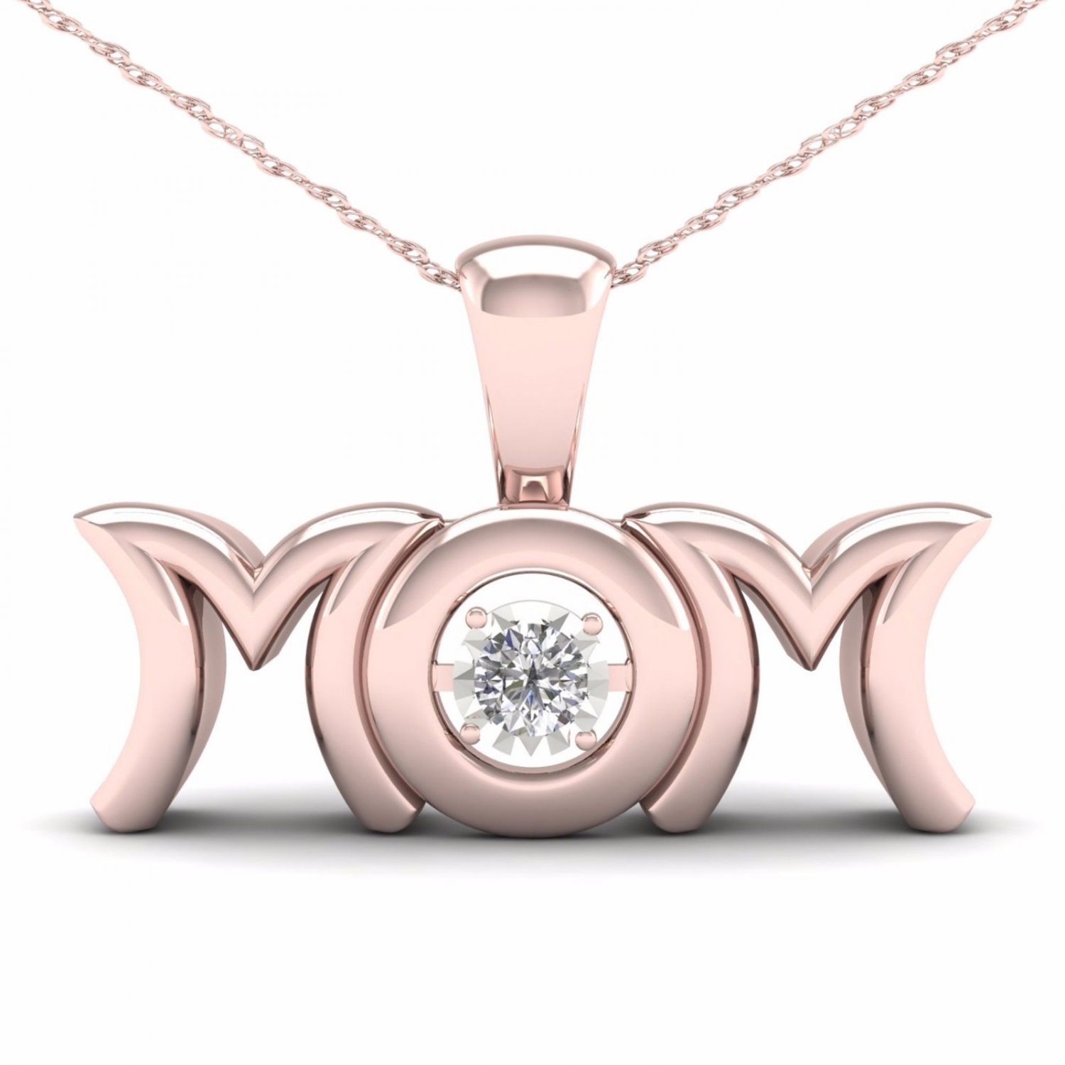 10K Rose Gold 0.01ct TDW Diamond MOM Solitaire Pendant Necklace