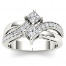 Solid 14K White Gold 0.75 Ct Princess Cut Diamond Two Stone Engagement Ring Solid 14K White Gold 0.75 Ct Princess Cut Diamond Two Stone Engagement Ring