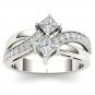 Solid 14K White Gold 0.75 Ct Princess Cut Diamond Two Stone Engagement Ring