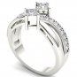 Solid 14K White Gold 0.75 Ct Princess Cut Diamond Two Stone Engagement Ring