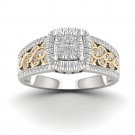 10k Yellow Two Tone White Gold 0.50ct Round Diamond Cluster Engagement Ring H-I 10k Yellow Two Tone White Gold 0.50ct Round Diamond Cluster Engagement Ring H-I