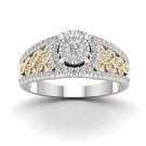 10k Yellow Two Tone White Gold 0.50ct Round Diamond Cluster Engagement Ring 10k Yellow Two Tone White Gold 0.50ct Round Diamond Cluster Engagement Ring