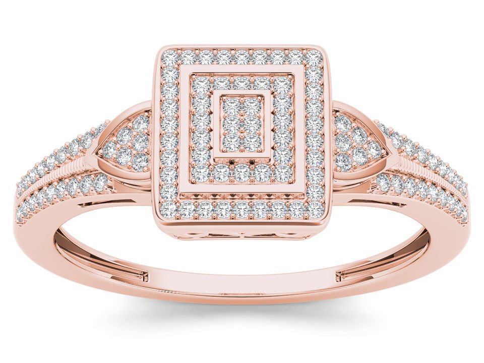 Natural 14k Rose Gold 0.25 Ct Round Cut Diamond Halo Engagement Wedding Ring HI