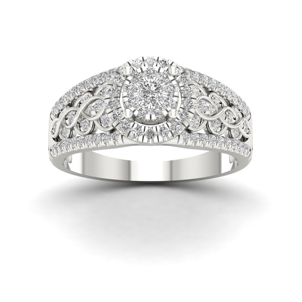 10k White Gold 0.50ct TDW Round Cut Diamond Cluster Engagement Ring I2