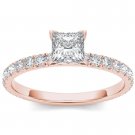 14K Rose Gold 1.00 Ct Princess Cut Diamond Classic Solitaire Engagement Ring HI