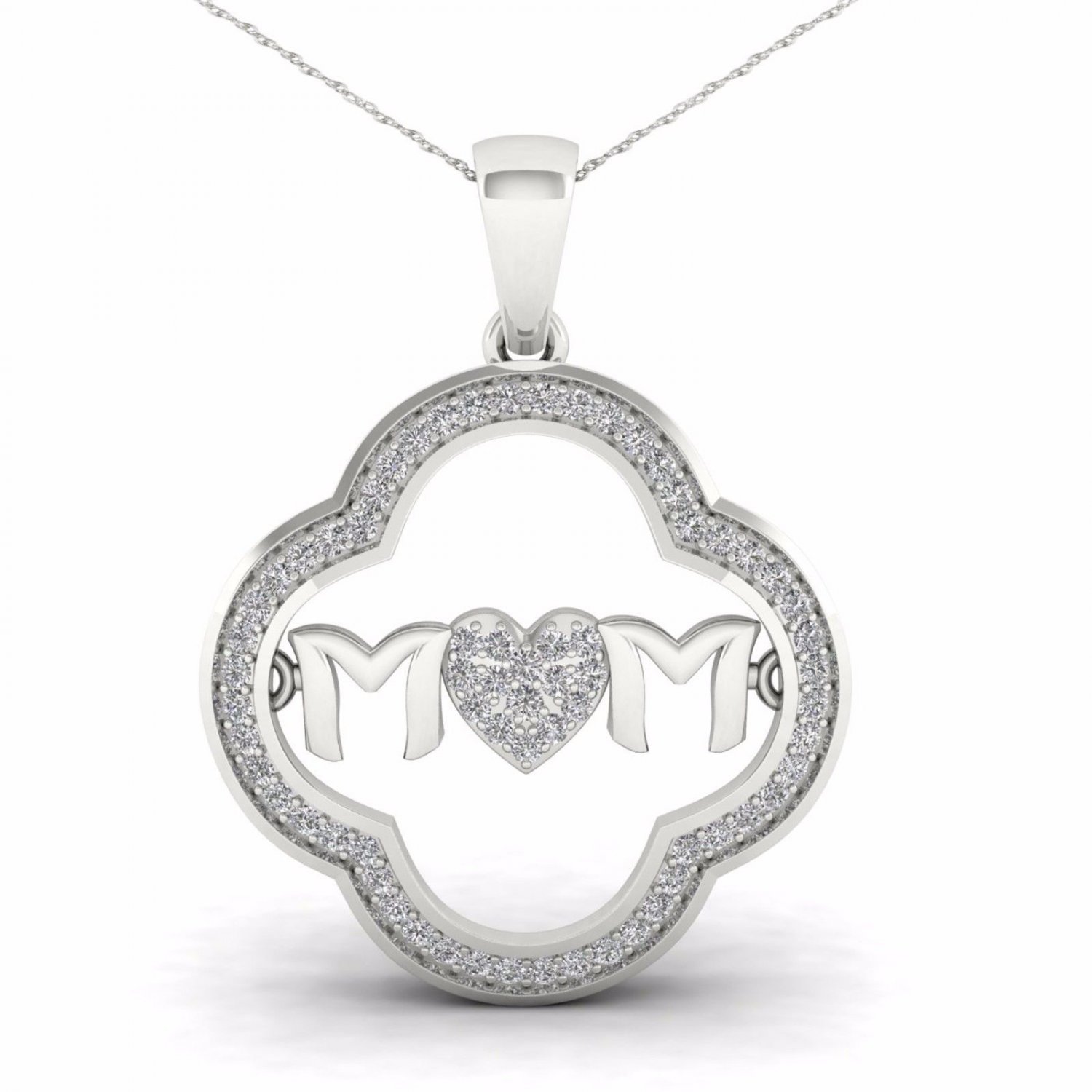 10K White Gold 0.2ct TDW Diamond MOM Heart Pendant Necklace