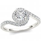 14k White Gold 0.75 Ct Round Cut Diamond Classic Bypass Halo Engagement Ring 14k White Gold 0.75 Ct Round Cut Diamond Classic Bypass Halo Engagement Ring