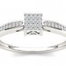 Solid 10k White Gold 0.10 Ct Natural Round Cut Diamond Cluster Engagement Ring