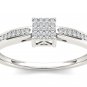 Solid 10k White Gold 0.10 Ct Natural Round Cut Diamond Cluster Engagement Ring