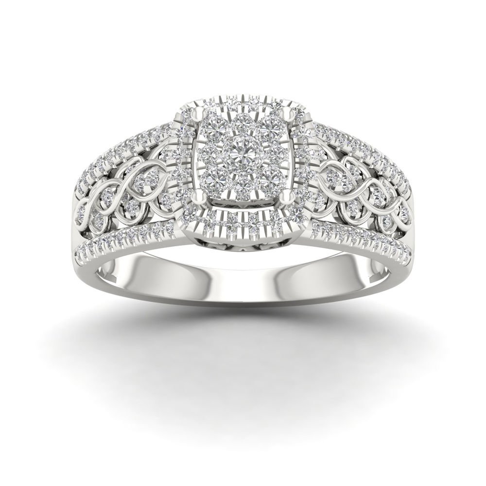 10k White Gold 0.50ct TDW Round Diamond Cluster Engagement Ring H-I I2