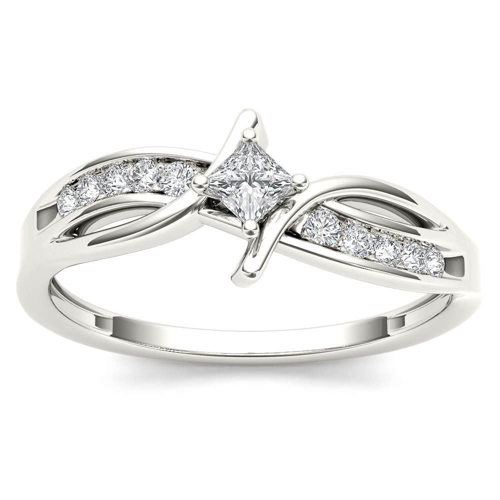 14k White Gold 0.24 Ct Princess Cut Diamond Solitaire Fashion Engagement Ring