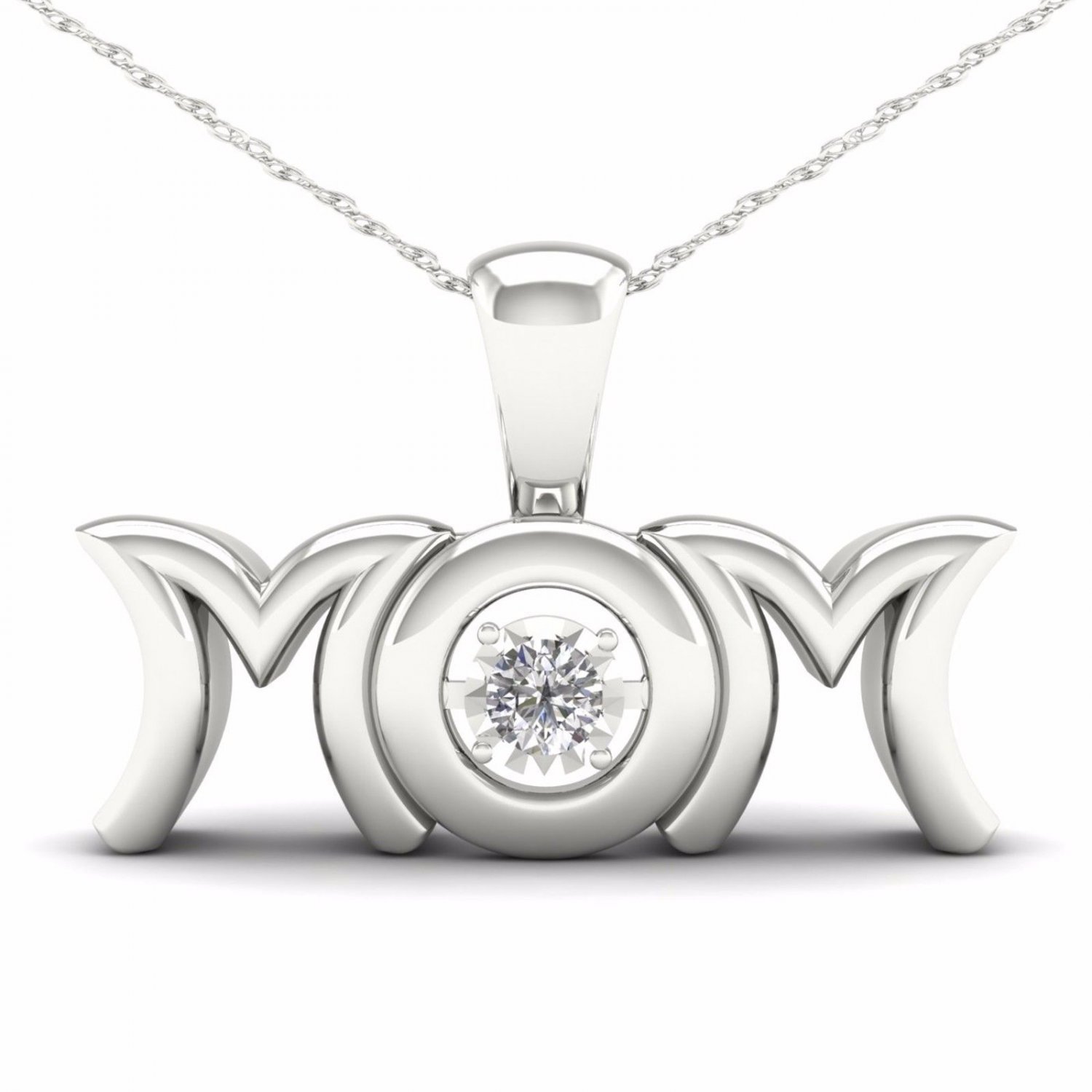 10K White Gold 0.01ct TDW Diamond MOM Solitaire Pendant Necklace