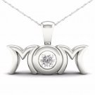 10K White Gold 0.01ct TDW Diamond MOM Solitaire Pendant Necklace