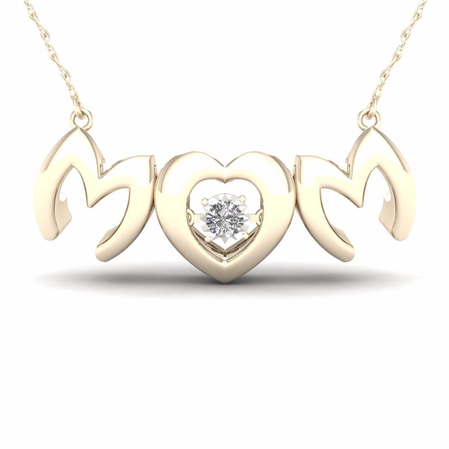 10K Yellow Gold 0.01ct TDW Diamond MOM  Heart Solitaire Pendant Necklace