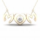 10K Yellow Gold 0.01ct TDW Diamond MOM  Heart Solitaire Pendant Necklace
