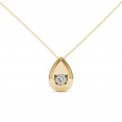 Solid 10K Yellow Gold 0.018Ct Round Cut Dancing Diamond  Pendant Necklace