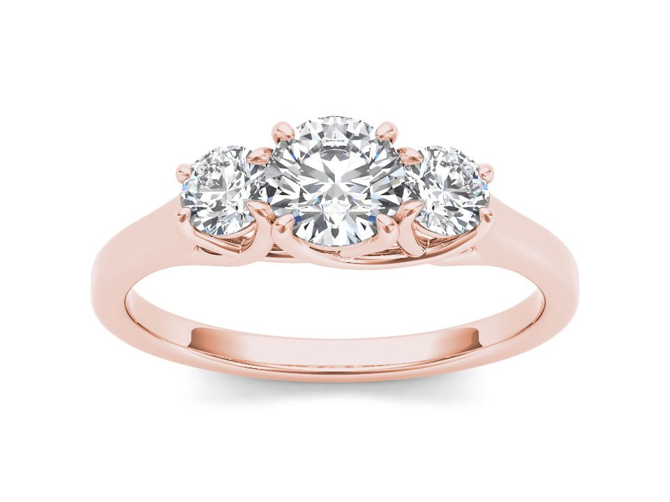 14k Rose Gold 1.25 Ct Round Cut Diamond Three Stone Solitaire Engagement Ring