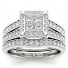 Solid 14k White Gold 1.53 Ct Princess Cut Diamond Cluster Halo Engagement Ring