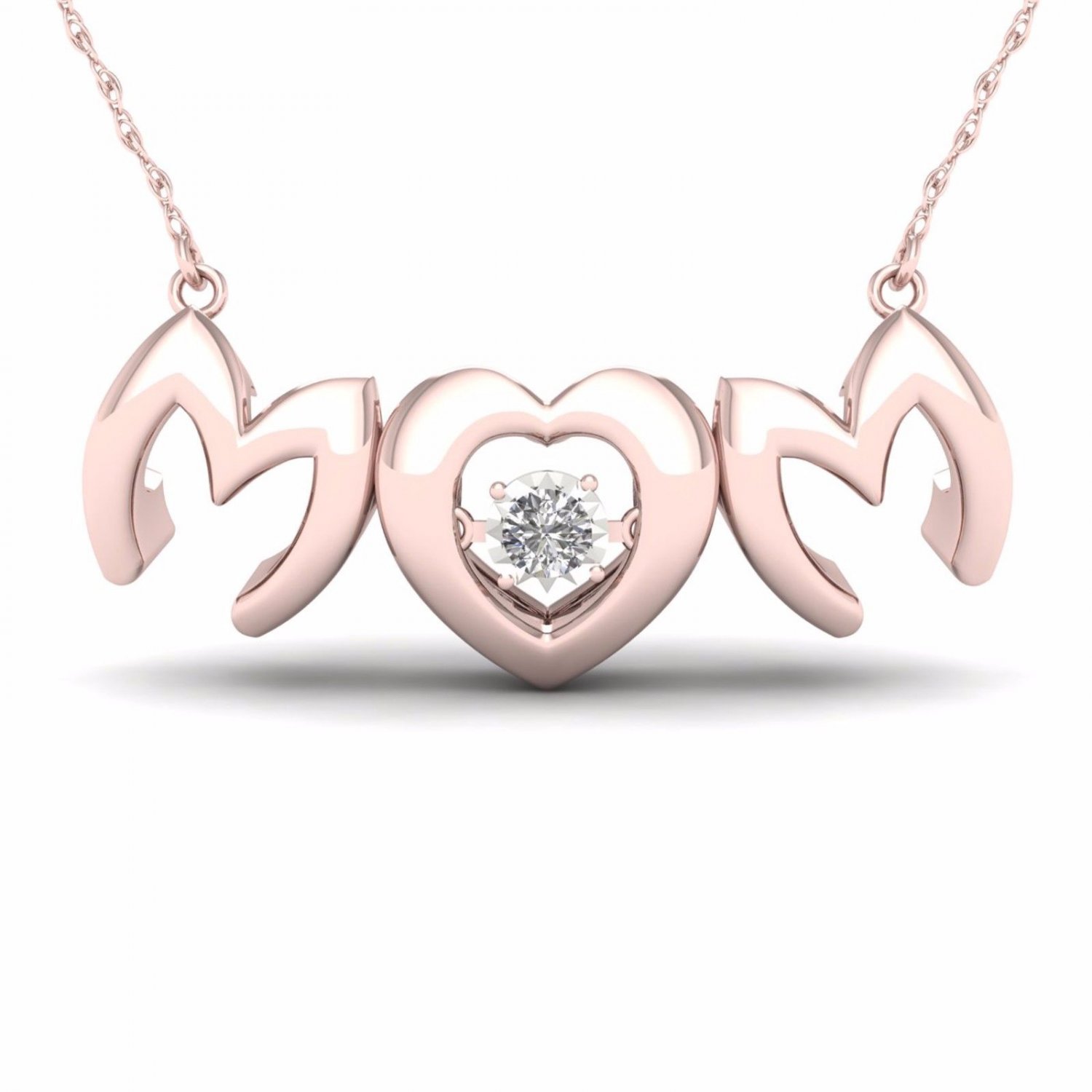 10K Rose Gold 0.01ct TDW Diamond MOM Heart Solitaire Pendant Necklace