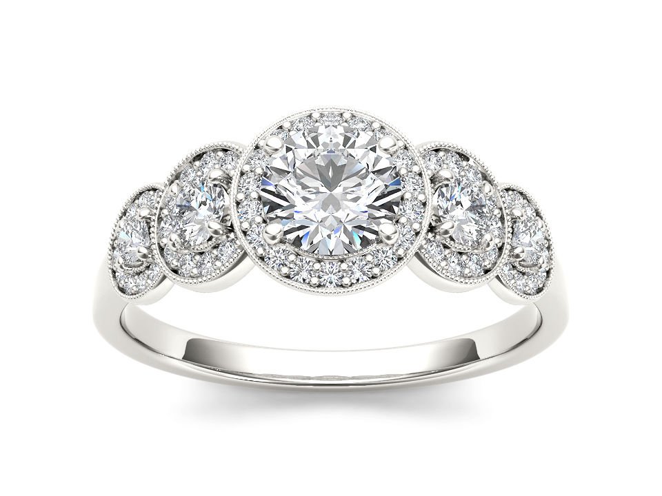 Real 14k White Gold 1.00 Ct Natural Round Cut Diamond Halo Engagement Ring HI I2