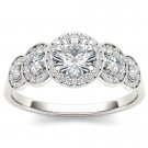 Real 14k White Gold 1.00 Ct Natural Round Cut Diamond Halo Engagement Ring HI I2