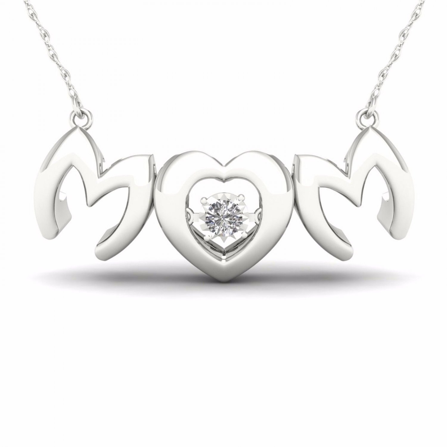 10K White Gold 0.01ct TDW Diamond MOM Heart Solitaire Pendant Necklace