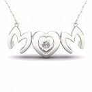 10K White Gold 0.01ct TDW Diamond MOM Heart Solitaire Pendant Necklace