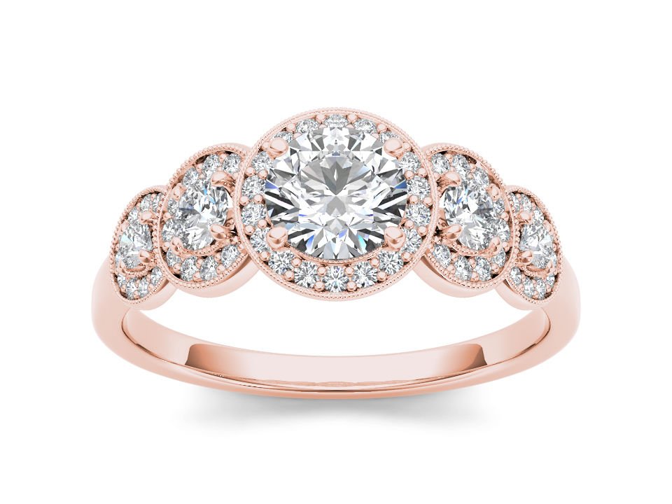 Real 14k Rose Gold 1.00 Ct Natural Round Cut Diamond Halo Engagement Ring HI I2