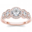 Real 14k Rose Gold 1.00 Ct Natural Round Cut Diamond Halo Engagement Ring HI I2
